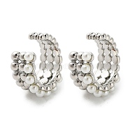 Brass Cuff Earrings with ABS Imitation Pearl Beaded, Non Piercing Earrings, Platinum, 13.5x6mm(EJEW-D088-17P)