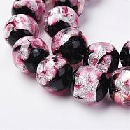 Handmade Silver Foil Glass Beads, Round, Purple, 14mm, Hole: 1mm, about 28pc/strand, 15.75 inch(40cm)(FOIL-E012-01A)