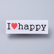 Acrylic Safety Brooches, with Iron Pin, For Christmas, Word I love Happy, White, 17x50x8mm, Pin: 0.8mm(JEWB-D006-A05)