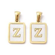 Ion Plating(IP) 304 Stainless Steel Pave Shell Pendants, Rectangle Charm, Real 18K Gold Plated, Letter Z, 17.5x12x1.5mm, Hole: 3x5mm(STAS-G327-01G-Z)