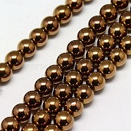 Electroplate Non-magnetic Synthetic Hematite Beads Strands, Round, Grade AAAA, Copper Plated, 3mm, Hole: 1mm, about 127pcs/strand, 16 inch(G-J169A-3mm-01)