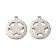 201 Stainless Steel Charms, Flat Round with Star Charm, Stainless Steel Color, 14x12x0.8mm, Hole: 1.2mm(STAS-Z049-02P)