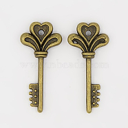 Tibetan Style Alloy Pendants, Lead Free, Nickel Free and Cadmium Free, Skeleton Key, Antique Bronze, 29x14x3mm, hole: 2mm(X-TIBEP-12928-AB-FF)