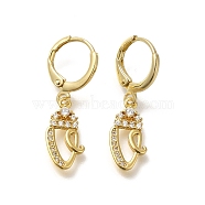 Brass Clear Cubic Zirconia Hoop Earrings, Real 18K Gold Plated, Letter V, 29.5mm, pendants: 16x8.5x2mm(EJEW-M045-01V)