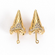 Brass Micro Pave Clear Cubic Zirconia Pendants, Nickel Free, Ice-Cream Cone Shape, Real 18K Gold Plated, 18x9mm, Hole: 0.8mm(KK-S356-293-NF)