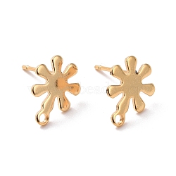 201 Stainless Steel Stud Earring Findings, with Horizontal Loop and 316 Stainless Steel Pin, Snowflakes, Real 24K Gold Plated, 11x9mm, Hole: 1.2mm, Pin: 0.7mm(STAS-K241-06G)