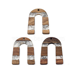 Transparent Resin & Waxed Walnut Wood Pendants, with Foil, Arch, Silver, 36.5x28x3mm, Hole: 2mm(RESI-Q211-02B)