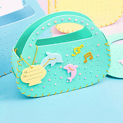 DIY Purse Making Kits, Including PU Leather, Dolphin & Tree EVA, Polyester Thread and Plastic Findings, Turquoise, 19.6x21.6x0.3cm, Hole: 2mm(DIY-A009-10)