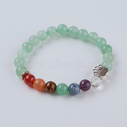 Chakra Jewelry, Natural Gemstone and Green Aventurine Stretch Bracelets, with Alloy Findings, Dog Footprints, Antique Silver, 2 inch(50mm)(X-BJEW-K189-C11)