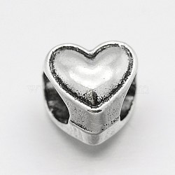 Alloy Heart Large Hole European Beads, Antique Silver, 8x8x7mm, Hole: 4mm(MPDL-M040-13AS)
