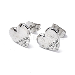 304 Stainless Steel Heart Stud Earrings for Women, Stainless Steel Color, 9.5x10.5mm, Pin: 0.7mm(EJEW-F300-07P)