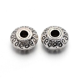 Tibetan Style Alloy Beads, Lead Free & Nickel Free & Cadmium Free, Bicone, Antique Silver, about 7mm long, 7mm wide, 4.5mm thick, hole: 1mm(X-LF10902Y-NF)