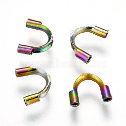 Ion Plating(IP) 316 Surgical Stainless Steel Wire Guardian, Rainbow Color, 6.3~7x4.5~5x1.5mm, Hole: 0.7mm(STAS-P221-18MC)