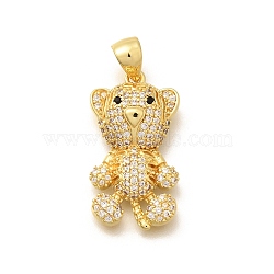 Rack Plating Brass Micro Pave Cubic Zirconia Pendants, Long-Lasting Plated, Lead Free & Cadmium Free, Bear Charms, Real 18K Gold Plated, 23.5x12.5x5.5mm, Hole: 5x3mm(KK-L226-006G-11)