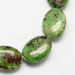 Flat Oval Synthetic Ruby in Zoisite Stone Beads Strands, Dyed, Green, 18x13x6mm, Hole: 2mm; about 22pcs/strand, 15.7 inches(G-S113-29)