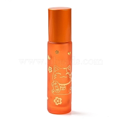 Glass Roller Bottles, with Lid and Glass Roller Balls, Refillable Bottles, Column with Fortune Cat Pattern & Chinese Character, Dark Orange, 2x8.6cm, Hole: 9.5mm, Capacity: 10ml(0.34fl. oz)(MRMJ-M002-04A-01)