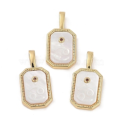 Rack Plating Brass Micro Pave Cubic Zirconia Pendants, with Shell, Long-Lasting Plated, Lead Free & Cadmium Free, Real 18K Gold Plated, Sheild with Twelve Constellations, Cancer, 20.5x10x2.5mm, Hole: 4.5x2mm(KK-U032-90G-12)