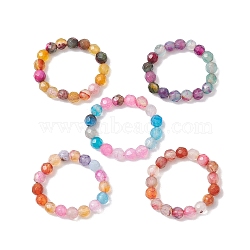 Dyed & Heated Round Natural Agate Beads Stretch Rings for Women, Mixed Color, US Size 12 1/4(21.5mm)(RJEW-JR00694)