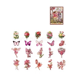 40Pcs 20 Styles Waterproof Flower Fairy PET Stickers, Self-adhesion, for DIY Scrapbooking, Pearl Pink, 60x60mm, 2pcs/style(PW-WG13993-03)