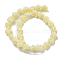 Synthetic Coral Carved Beads Strands, Dyed, Shell Shape, Lemon Chiffon, 12.5x11x7.5mm, Hole: 1.2mm, about 30pcs/strand, 13.15''(33.4cm)(CORA-I023-05A)