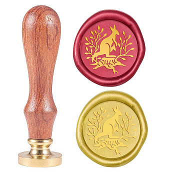 Wax Seal Stamp Set, Sealing Wax Stamp Solid Brass Head,  Wood Handle Retro Brass Stamp Kit Removable, for Envelopes Invitations, Gift Card, Kangaroo Pattern, 83x22mm, Head: 7.5mm, Stamps: 25x14.5mm
