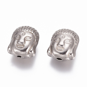 304 Stainless Steel Beads, Buddha Head, Stainless Steel Color, 11x9x6.5mm, Hole: 1.6mm