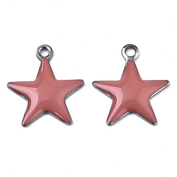 201 Stainless Steel Enamel Charms, Star, Stainless Steel Color, Indian Red, 14.5x12.5x2mm, Hole: 1.5mm