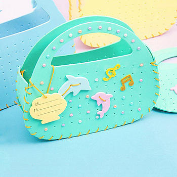 DIY Purse Making Kits, Including PU Leather, Dolphin & Tree EVA, Polyester Thread and Plastic Findings, Turquoise, 19.6x21.6x0.3cm, Hole: 2mm