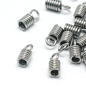 304 Stainless Steel Terminators, Cord Coil, Stainless Steel Color, 8.5x3.5mm, Hole: 2mm, Inner Diameter: 2mm