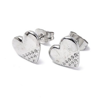 304 Stainless Steel Heart Stud Earrings for Women, Stainless Steel Color, 9.5x10.5mm, Pin: 0.7mm