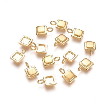 304 Stainless Steel Pendant Cabochon Settings, Square, Golden, Tray: 4x4mm, 9x6x2mm, Hole: 2mm