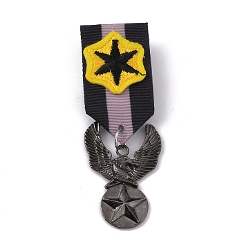 Eagle with Star Zinc Alloy Pendant Lapel Pins, Polyester Brooch Medal for Men, Gunmetal & Platinum, 80x25x4mm