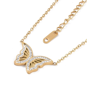 Ion Plating(IP) 304 Stainless Steel Cable Chain Necklaces, Polymer Clay Rhinestone Butterfly Pendant Necklaces for Women, Real 18K Gold Plated, 17.13 inch(43.5cm)
