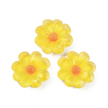 Flower Series Resin Cabochons, Galsang Flower, Champagne Yellow, 26x7mm