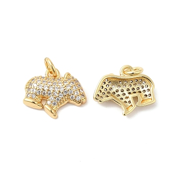 Brass Micro Pave Clear Cubic Zirconia Pendants, with Jump Ring, Bear Charms, Real 16K Gold Plated, 11x15x3.5mm, Hole: 3.5mm