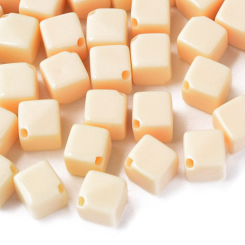 Opaque Acrylic Beads, Cube, PeachPuff, 13x14.5x14.5mm, Hole: 2mm, about 530pcs/500g