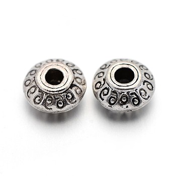 Tibetan Style Alloy Beads, Lead Free & Nickel Free & Cadmium Free, Bicone, Antique Silver, about 7mm long, 7mm wide, 4.5mm thick, hole: 1mm
