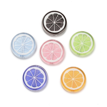 Printed Transparent Acrylic Beads, Lemon Slice Shape, Mixed Color, 14x4mm, Hole: 1.2mm
