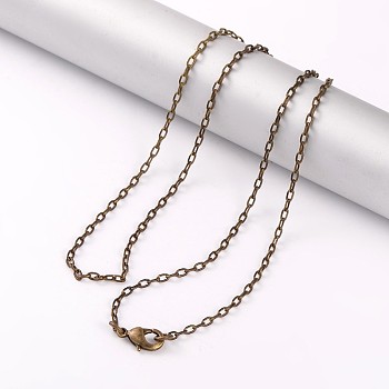 Brass Cable Chain Necklaces, with Lobster Claw Clasps, Antique Bronze, 21.7 inch(55.3cm), 2mm