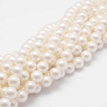 Rainbow Plated Shell Pearl Bead Strands, Grade A, Round, Old Lace, 6mm, Hole: 1mm, about 62pcs/strand, 16 inch