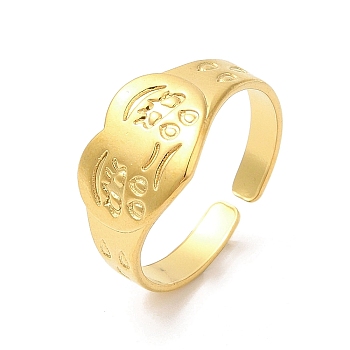 304 Stainless Steel Cuff Finger Rings, Crying Face Heart Open Rings for Women, Real 18K Gold Plated, Inner Diameter: 18mm
