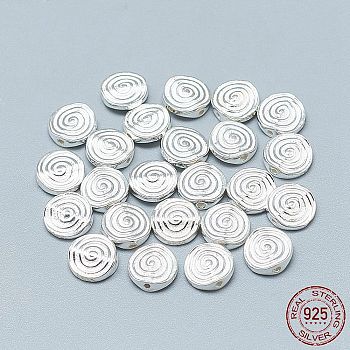 925 Sterling Silver Beads, with 925 Stamp, Flat Round with Spiral, Silver, 7.5x2.5mm, Hole: 0.7mm