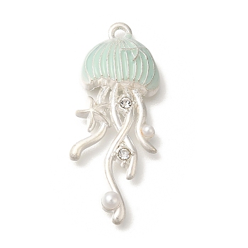 Alloy Pendants, Jellyfish Charms, Green, 35x15x6mm, Hole: 1.6mm