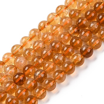 Round Natural Citrine Beads Strands, 6mm, Hole: 1mm, about 63pcs/strand, 15.5 inch