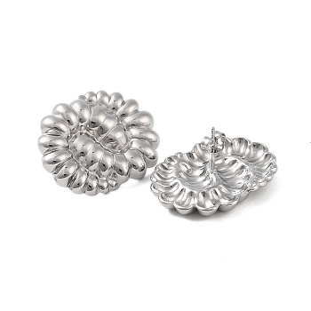 304 Stainless Steel Earrings, Flower, Platinum, 31x23mm