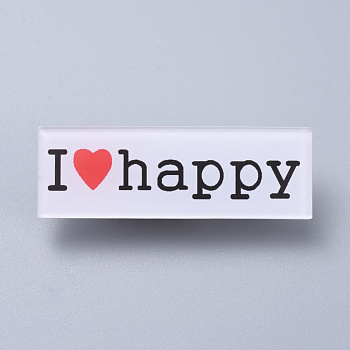 Acrylic Safety Brooches, with Iron Pin, For Christmas, Word I love Happy, White, 17x50x8mm, Pin: 0.8mm
