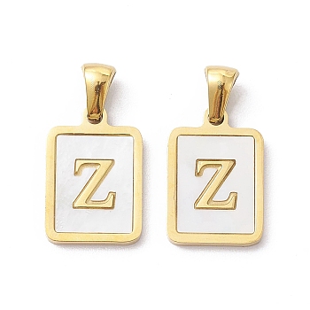 Ion Plating(IP) 304 Stainless Steel Pave Shell Pendants, Rectangle Charm, Real 18K Gold Plated, Letter Z, 17.5x12x1.5mm, Hole: 3x5mm
