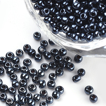 Plated Glass Seed Beads, Round, Black, 2~2.3x1.5mm, Hole: 0.8mm, about 30000pcs/bag, about 450g/bag