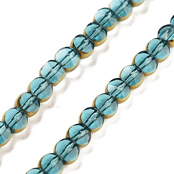 Electroplate Glass Beads Strands, Faceted, Flat Round, Cyan, 4.5x3mm, Hole: 0.8mm, about 70pcs/strand, 11.38 inch(28.9cm)