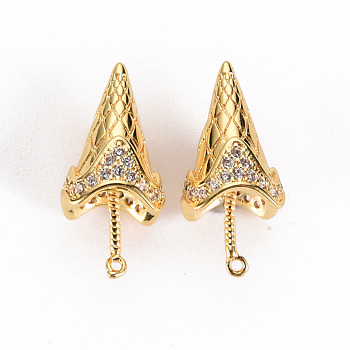 Brass Micro Pave Clear Cubic Zirconia Pendants, Nickel Free, Ice-Cream Cone Shape, Real 18K Gold Plated, 18x9mm, Hole: 0.8mm